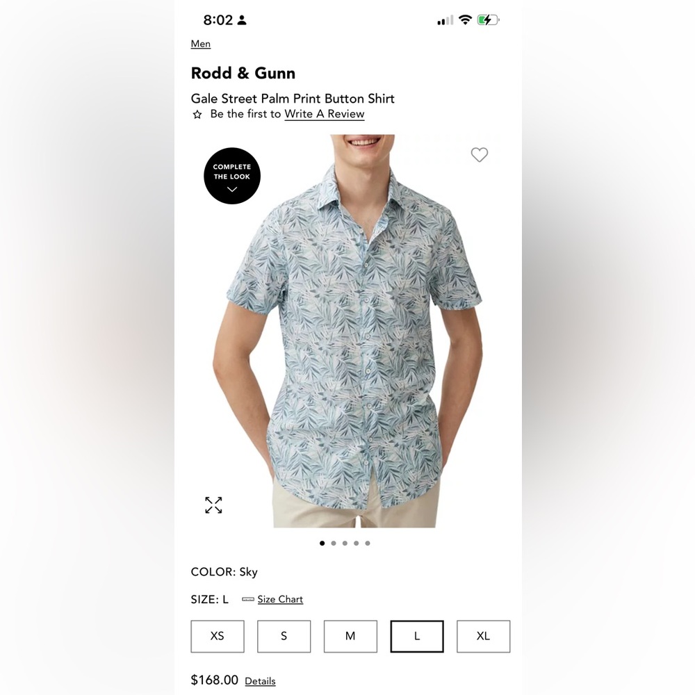 NWT Rodd & Gunn Palm Print Button-Up Shirt - Size Medium